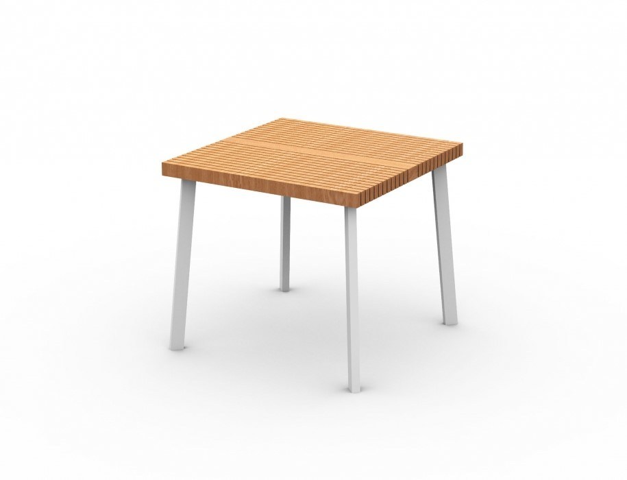 Carina table with aluminium frame and hardwood slatted table top