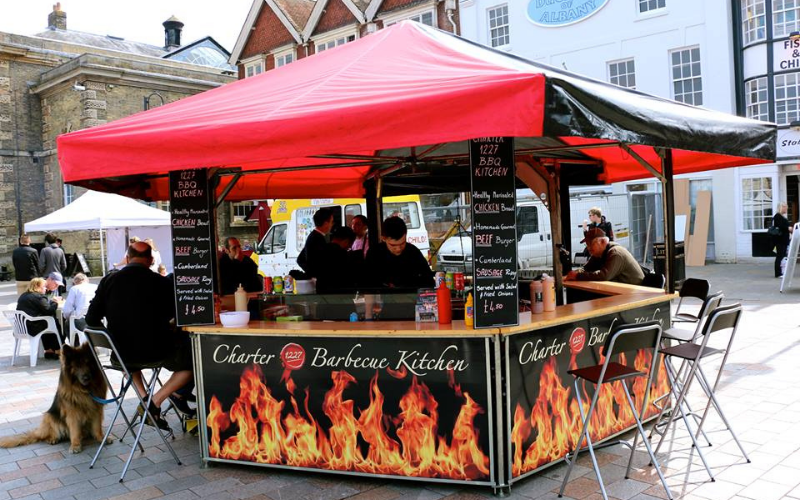 Barbecues & Grills – Sanki Swinging Grills – Hexagonal Pavilion & Grill - Charter Restaurant Salisbury Street Food Stand