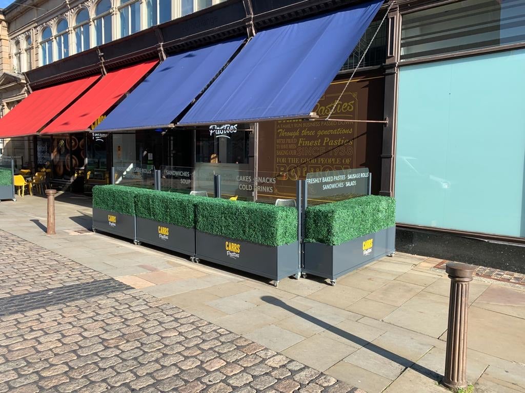 Terrace Screens and bespoke Flower Boxes transform Bolton bakery cafe